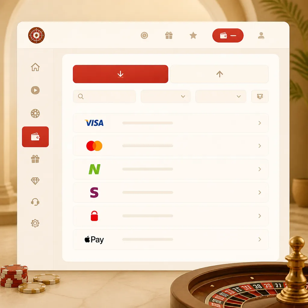 Sekcja płatności w Roulettino Casino – wybór metody wpłaty i wypłaty